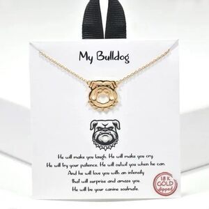 My Bulldog Necklace 18K Gold Dipped Brass Hypoallergenic 16”+ 2” Ext New